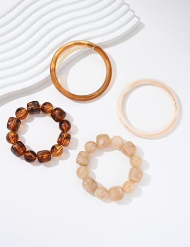 FAXHION Stackable Stretch Beaded Bracelet Set for women,Brown - image 5