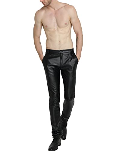 Yeokou Men's Skinny Straight Leg Tapered Pu Faux Leather Motorcycle Biker Pants2