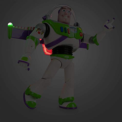 disney store official buzz lightyear interactive talking action figure from toy story features 10 english phrases interacts with other figures and toys