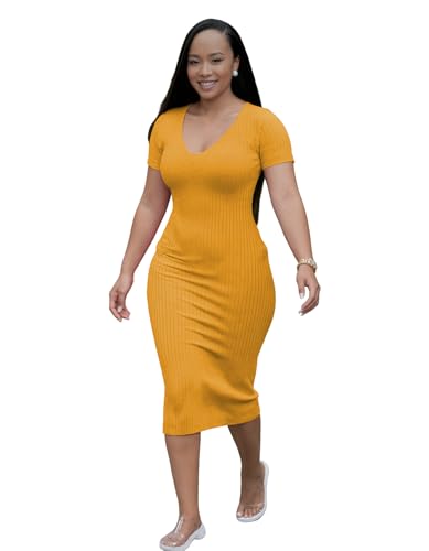 Image of TOPSRANI Women Sexy Midi Dress Bodycon Casual Sleeveless Basic Ruched Tank Summer Club Party Dresses