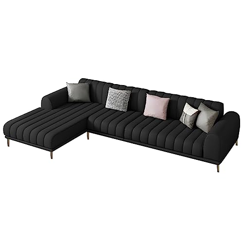 Image of Casaliving Herrick LHS 6 Seater L Shape Sofa Set with 2 Puffy for Living Room (Black) Premium Velvet Fabric Sofa