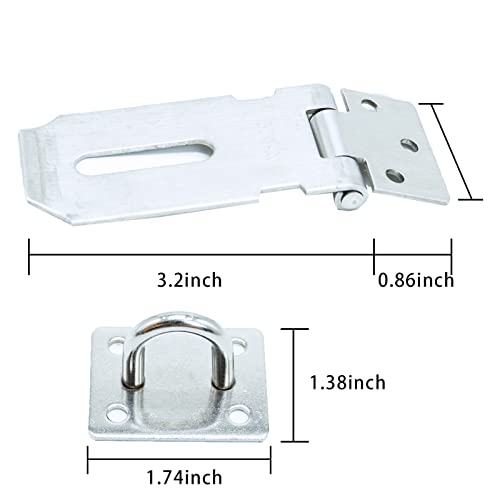 Door Padlock Hasp, 3 Inch Stainless Steel Hasp and Staple Shed Lock Latch Heavy Duty Gate Security for Window Cabinet Pet Cage Crate,Silver