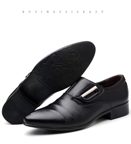 Monk Strap Shoes Men Classic Retro Formal Business Loafer Dress Shoes Lightweight Leather Slip On Elegant High Heel Pointed Plain Toe Buckled Pull-on Comfort Wear Office Oxford Casual Wedding Footwear2