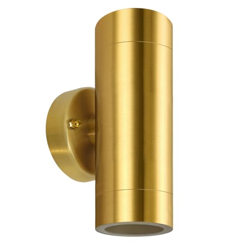 Long Life Lamp Company Outdoor Double Wall Light Brass IP65 Cylindrical and GU10 LED 5w Warm ZLC383