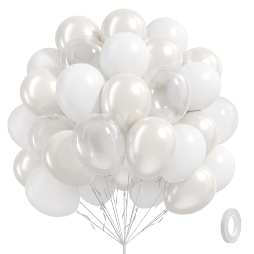 60pcs White Balloons with Clear Pearl White Balloons for Bridal Shower Wedding Bride Bachelorette Engagement Birthday Party Decorations