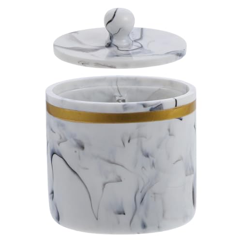 Lurrose Caja para Hisopos de Algodón con Tapa, Diseño Marmolado Negro, Capacidad 200 Ml, Organizador Redondo para Discos y Algodón de Maquillaje, Dispensador Compacto para Baño y Tocador