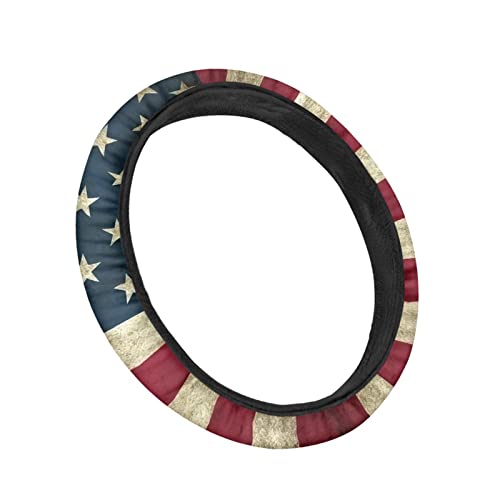 Glenlcwe Vintage American Flag Print Steering Wheel Cover For Women Men,Patriotic Steering Wheel Protector Decorative Universal #TOP1