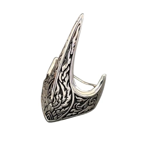 Gothic Warrior Tribal Ring, Silver-Toned Stainless Steel, Engraved Claw Design, Medieval Fantasy Style Armor Finger Accessory-picture-24