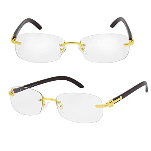Image of TZ Promise For Men's Gold Color Wood Effect Metal Frames Vintage Style Retro Eye Clear Lens Glasses