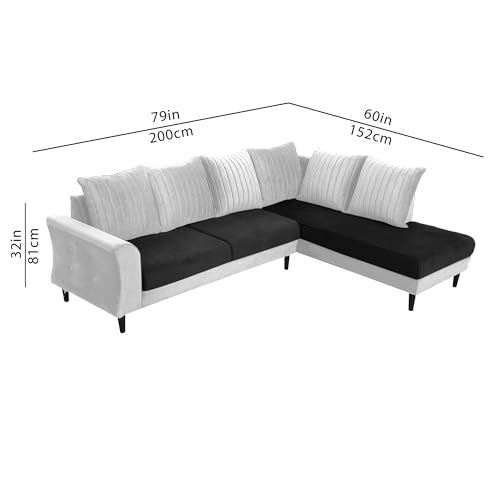 Image of Gratly RHS 4 Seater L Shape Sofa Set for Living Room (Black Grey Colour) Premium Fabric Sofa