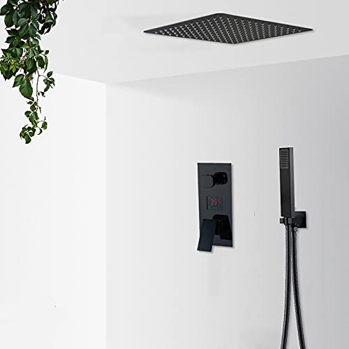 Ensemble cascade de douche noire et ciel de pluie avec affichage digital LCD