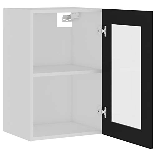 Mogou Hängeglasschrank Küche, Küchenschrank, Schrank Mit Glastüren, Küchenhängeschränke, Wandvitrine Hängend, Schwarz 40x31x60 cm Spanplatte - Image 6