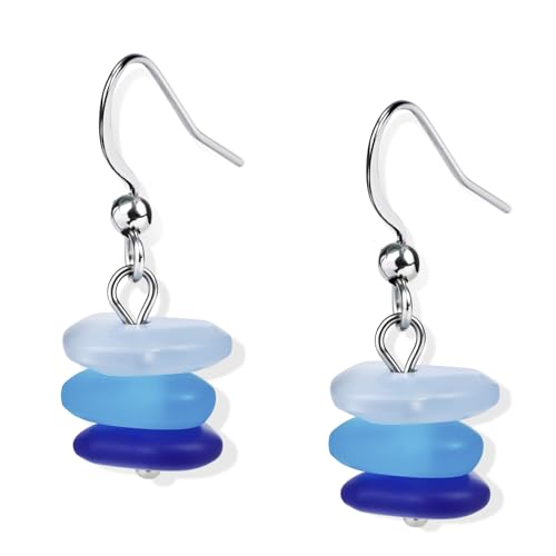 Teppdfann Sea Glass Drop Dangle Earrings for Women &ndash; Handcrafted Beach Earrings with Gradient Blue...
