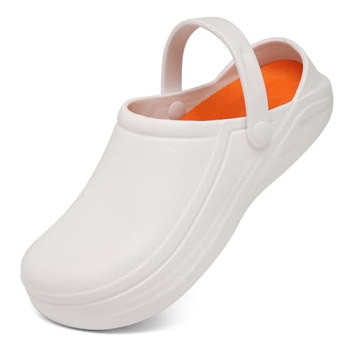 Haifago Non Slip Chef Shoes for Men Women, Kitchen Food Service Slip Resistant Work Shoe Waterproof Nursing Clogs White