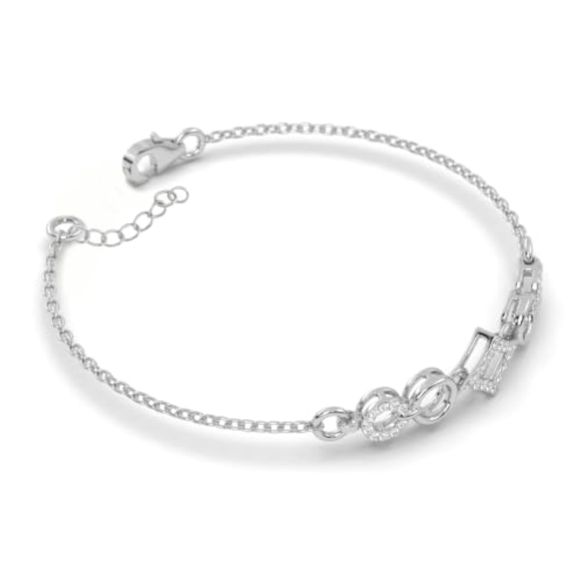 CZ Stone Geometric Halo Bracelet in Solid 925 Sterling Silver