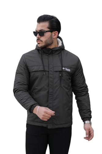 جاكيت رجالي شتوي مبطن فرو داخلي بسوستة أمامية وكابيشو – متوفر بعدة ألوان للشباب والرجال من ميزا (رمادى غامق, XXXL)