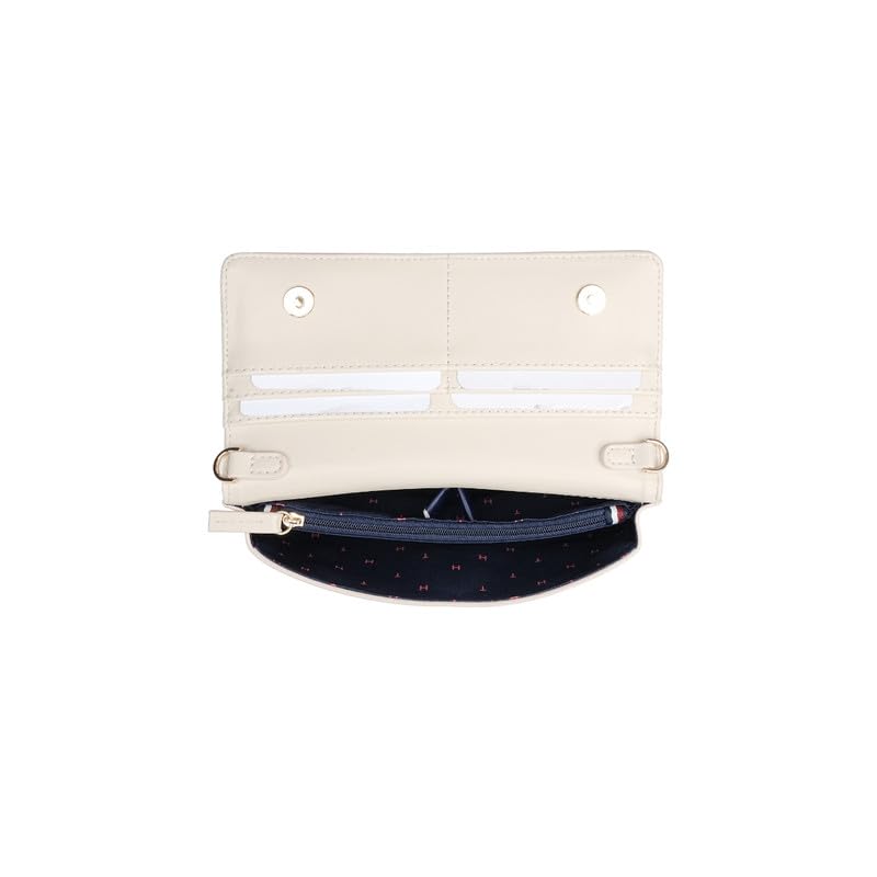 Image of Tommy Hilfiger Women's Flap Wallet with Detachable Sling Lumiere - Beige | PU Solid Finish | | No. of Compartment - 2 | Stylish Clutch for Women
