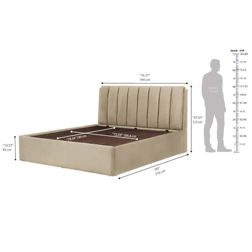 Image of Wakefit Bed | King (78 X 72) Solid Wood Bed, Upholstered, Hydraulic Storage, 3 Year Warranty - Antho - Velvet Tuscan Tan
