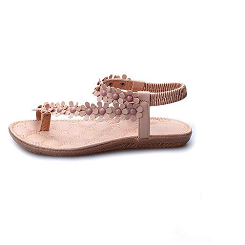 Genérico Sandalias Mujer Verano Planas Estilo Bohemia Zapatos de Dedo Casuales Playa Moda Sandalia Chanclas Romanas de Damas Sandalias Planas Mujer Verano Zapatos con Cuentas
