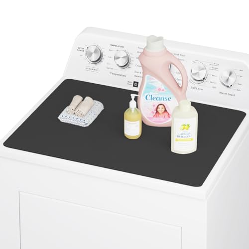 CSKY 1Pc Washer and Dryer Covers for the Top, 25.5''×17.5'' Fabric Laundry Countertop Mat, Anti-Crease Rolled Packaging, Non-Slip Rubber Base, Washer Dryer Topper for Top Load Machine (Black)