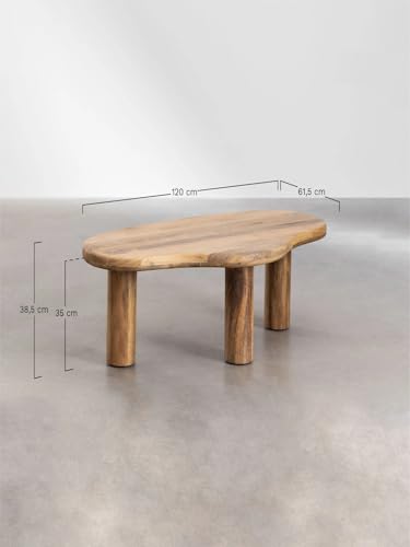 Image of Solid Mango Wood Coffee Table for Living Room | Handcrafted Wooden Center Table with Organic Freeform Top and Sturdy Pedestal Base | Natural Wood Finish | Modern Accent Table