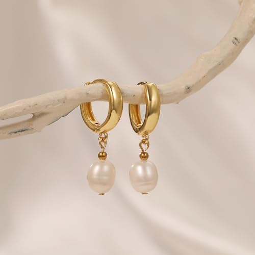 Pearl Earrings for Women 14K Gold Freshwater Pearl Hoop Earring Dangle Drop Wedding Earrings Bridal Bridesmaid Jewelry Gifts for Women4