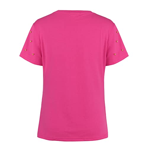Image of PESION Womens Short Sleeve T-Shirt Sequined Tops O-Neck Funny Graphic Tees Blouse, Pink, Small