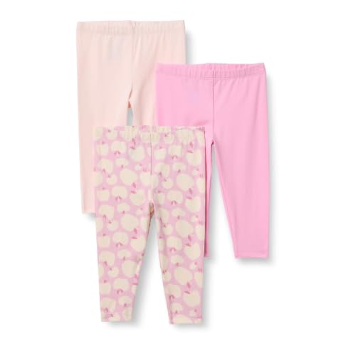 Amazon Essentials Unisex Babies' High Rise Cotton Stretch Leggings, Pack of 3, Pink/Apples, 24 Months - image 1