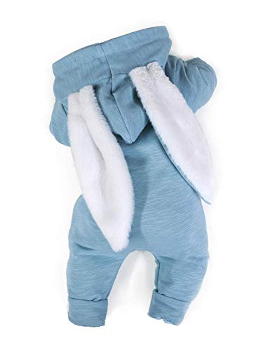 ModaIOO Rabbit Clothes for Baby Girls Boys Bunny Hoodie Playwear Jumpsuits Long Sleeve Rompers with Furry Ears Toddler Kids Fleece Onesies Outfits (7011,Blue,60)