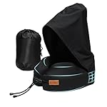 Travel Pillow with Hood, Memory Foam Airplane Neck Pillow for Long Flight, Soft, Comfort Portable Travel Neck Pillow for Flight, Drive, Work, Rest, with Storage Bag
