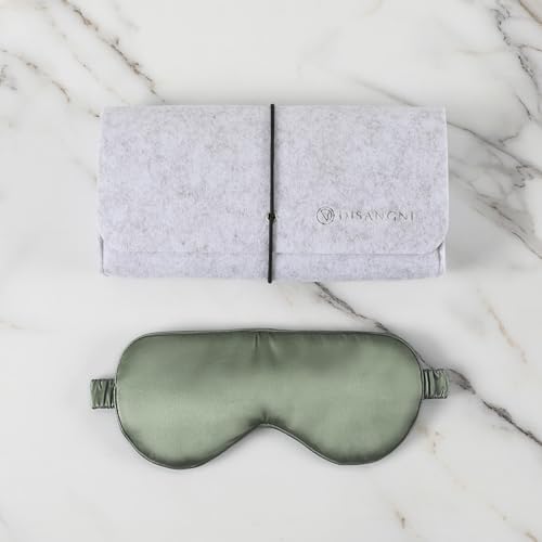 DISANGNI Antifaz para dormir 100 % seda de morera, bloquea la luz para un mejor sueño, correa ajustable para un ajuste perfecto, suave con la piel y el cabello, compañero de viaje ideal (verde oliva