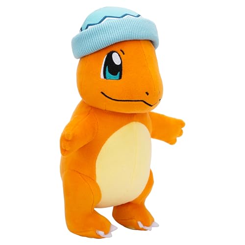 Image of Pokemon Charmander Plush with Blue Hat - 8-Inch Holiday Charmander Plush with Unique Accessory