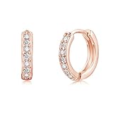 Josfeva Pendientes de aro de plata 925 para niñas, pequeños pendientes de aro de plata 925, pendientes de cartílago para dormir para mujer y niña, pendientes hipoalergénicos con blanco/aguamarina/rosa