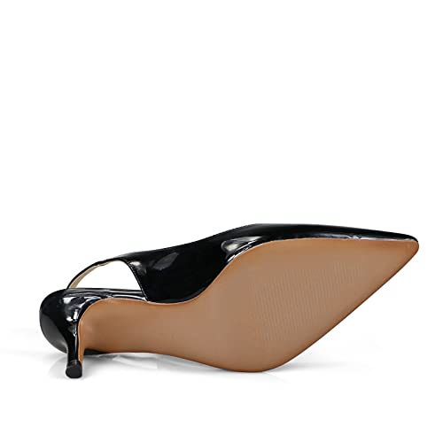 Women's Patent Leather Pointed Toe Elegant Kitten Heel Slingback Dress Pump Shoes4