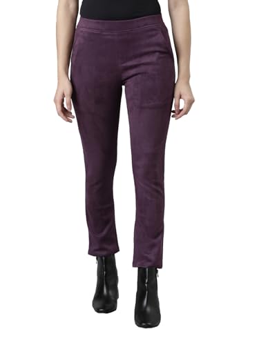 Image of GO COLORS Women Solid Mid Rise Suede Treggings