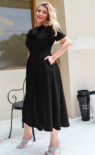 Memoriesea Women's Elegant Casual Short Sleeve Work Party A-Line Dress with Pockets4