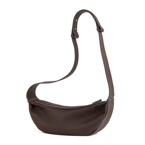 Genuine Leather Sling Bags Crossbody Women, Minimalist Style Casual Chest Bags with Wide Strap