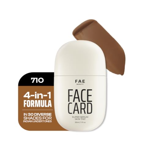 Image of FAE Beauty Face Card 4-in-1 Super Serum Skin Tint | Hydrates, Primes, Provides Coverage & Protects with SPF | Lightweight, Dewy Finish | 30 Shades for Indian Skin Tones | Shade - 71O - Warm Olive