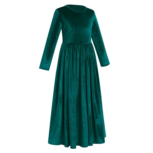 Girls Maxi Velvet Dress with Pockets Long Sleeve Casual Pageant Party Evening Gown for Christmas Wedding Holiday Winter Fall2