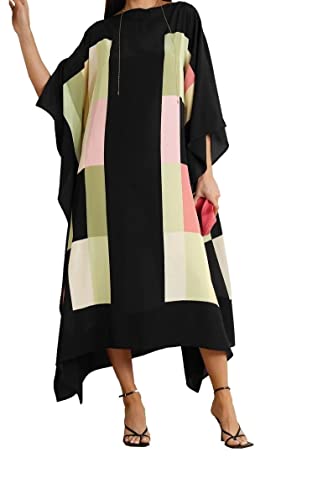Designer Boat Neck Printed Softy Silk Caftans for Women Occasion Party Wear Black Kaftan Dress, Long Free Size Kaftans, Luxury Kaftan Dress, Yellow, One Size