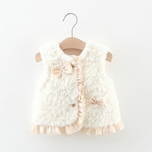 Fleece Vest for Infant Girls Button Bowknot 𝗥uffle Windproof Furry Outerwear Warm Breathable Lightweight Coat2