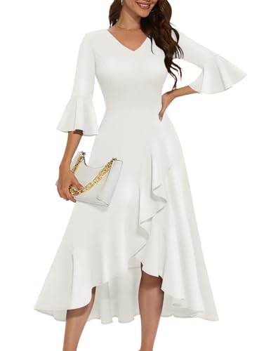 HomRain Vestido Formal de invitada de Boda para Mujer, Elegante Vestido de cóctel para Madre de la Novia, Cuello en V para graduación, Blanco, XXL