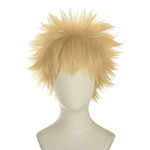 FYXZHUO Short Blonde Cosplay Wig for Men Anime Hair Halloween Costume Full Wig