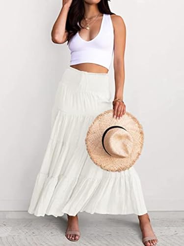 KASTWAVE Women's 2 in 1 Maxi Skirt - High Waist Ruffles A Line Long Length With Drawstring