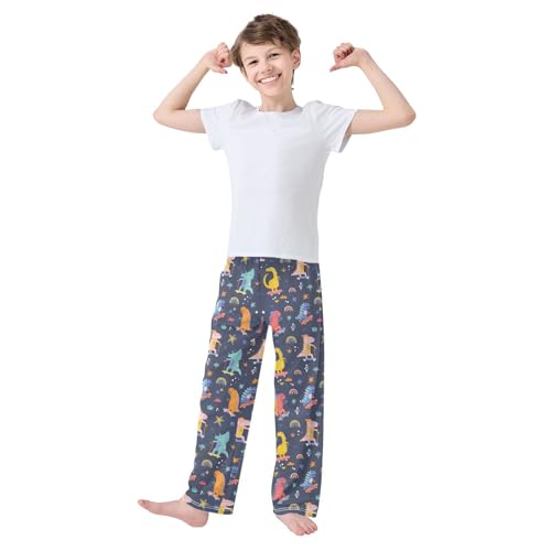 ZZXXB Dinosaur and Skateboard Boys Long Pants Soft Trousers Elastic Waist Kids Lounge Bottoms with Pockets S-XL2