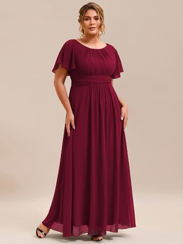 Image of Ever-Pretty Plus Elegant Formal Dresses for Curvy Women Round Neck Short Sleeves Chiffon Bridesmaid Mother of The Bride Dress