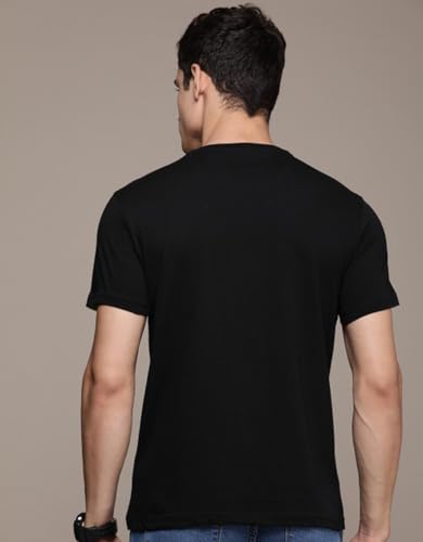 Image of Veirdo Regular Fit Half Sleeves Round Neck Typographic Printed Pure Cotton T-Shirt for Men (Available Colors: Black, Navy, Swan White, & White) (Sizes: S to 2XL)