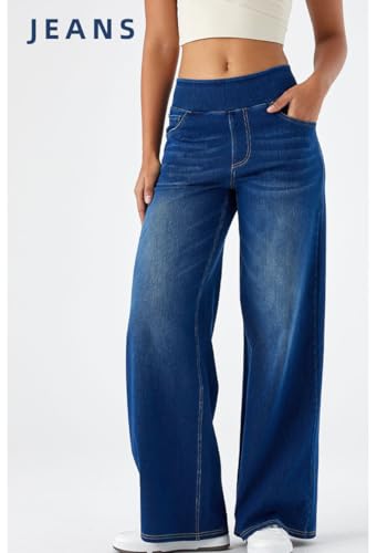 Grevela Pull Up Jeans, Grevela Stretch Jeans, Women's Wide Leg Pants, High Waisted Stretch Pull-on Baggy Denim Pants3