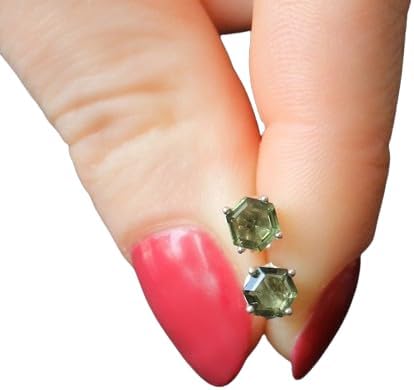 Green Moldavite Stud Earring, Moldavite Engagement Gift, 925Sterling Silver Jewelry, Moldavite Czech Republic Moldavite Stud Birthday Gift