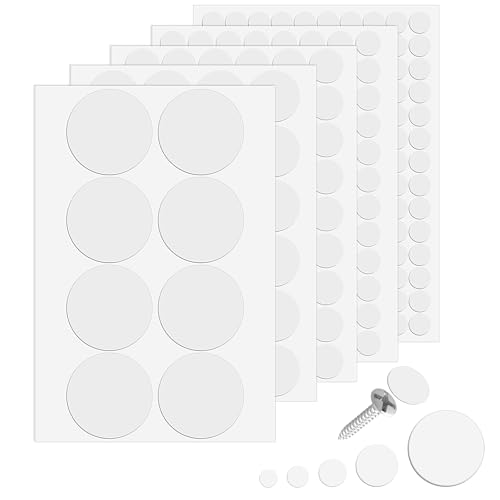Ouligay 322 PCS Self-Adhesive Screw Hole Sticker White Screw Covers Stickers 12mm/15mm/21mm/30mm/50mm Screws Cover Stickers Dustproof Sticker for Various Furniture Cabinet Drawers Desks
